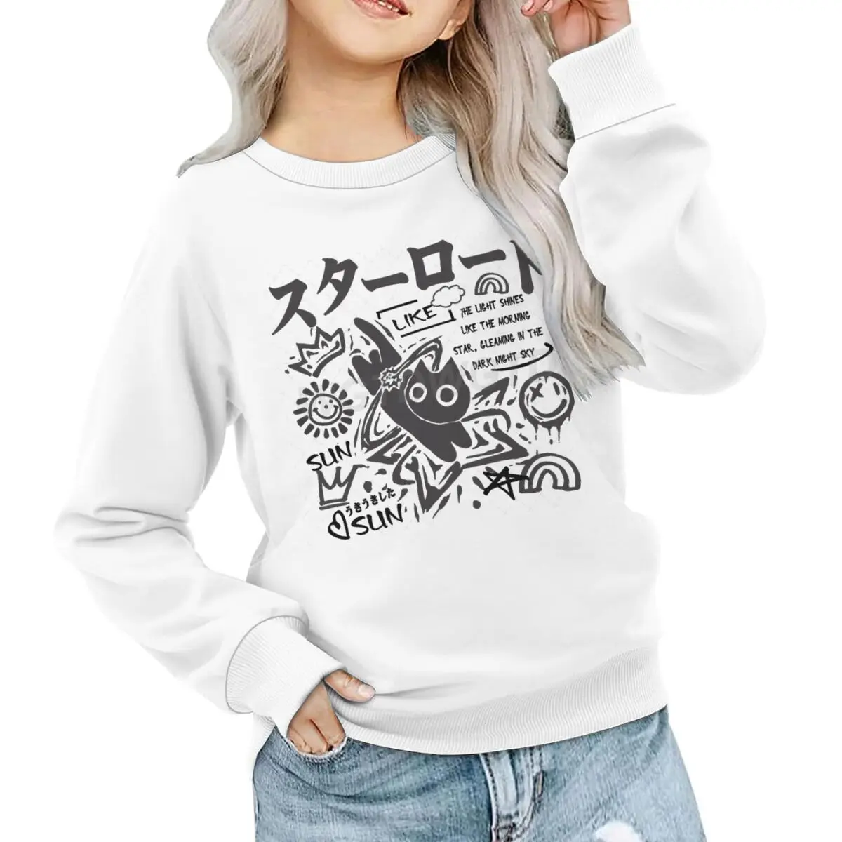 

Harajuku модная детская одежда, Лидер продаж, повседневные толстовки с забавным котом и графикой, эстетические винтажные рубашки с героями мультфильмов для девочек и мальчиков