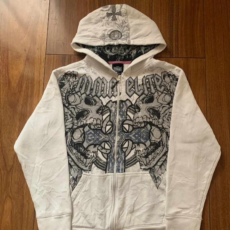 Y2K Fashion New Oversized Skull Print Hooded Sweater Men Streetwear Vintage Hip Hop Popular Casual Joker Couple Sports Hoodies