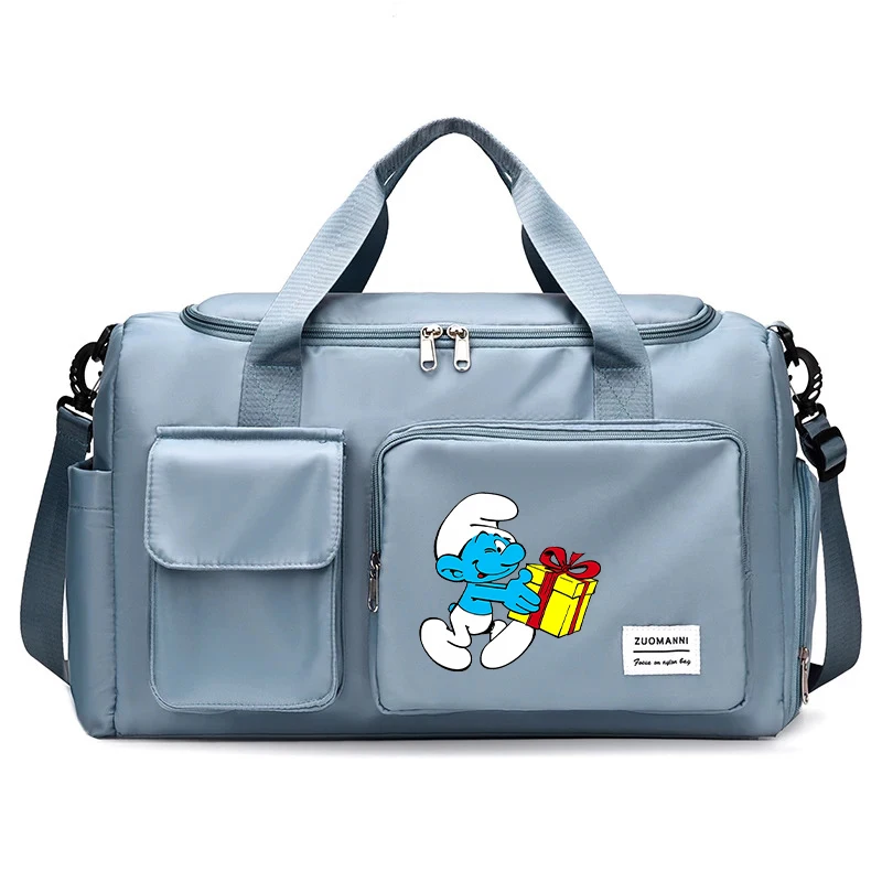 Anime Smurfs Men Carry on Travel Bag Gym Weekend Duffle Bag con scomparto per scarpe Sport Fitness Hand Case Movie Cartoon Kid Gift