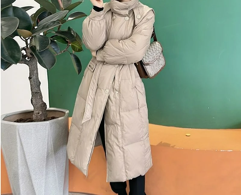 2025 Down Jacket Women's Winter New Women's Clothing Medium and Long Waist Belt Anti-season Coat