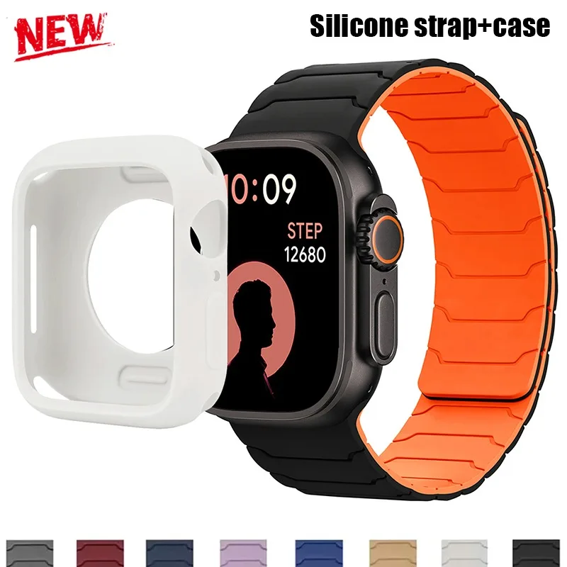 

Силиконовый ремешок + чехол для Apple Watch Band Ultra 3 2 49 мм 46 мм 45 мм 44 мм 42 мм 38 мм 41 мм 40 мм Чехол из ТПУ Iwatch 11 10 9 8 7 6 SE 5 4
