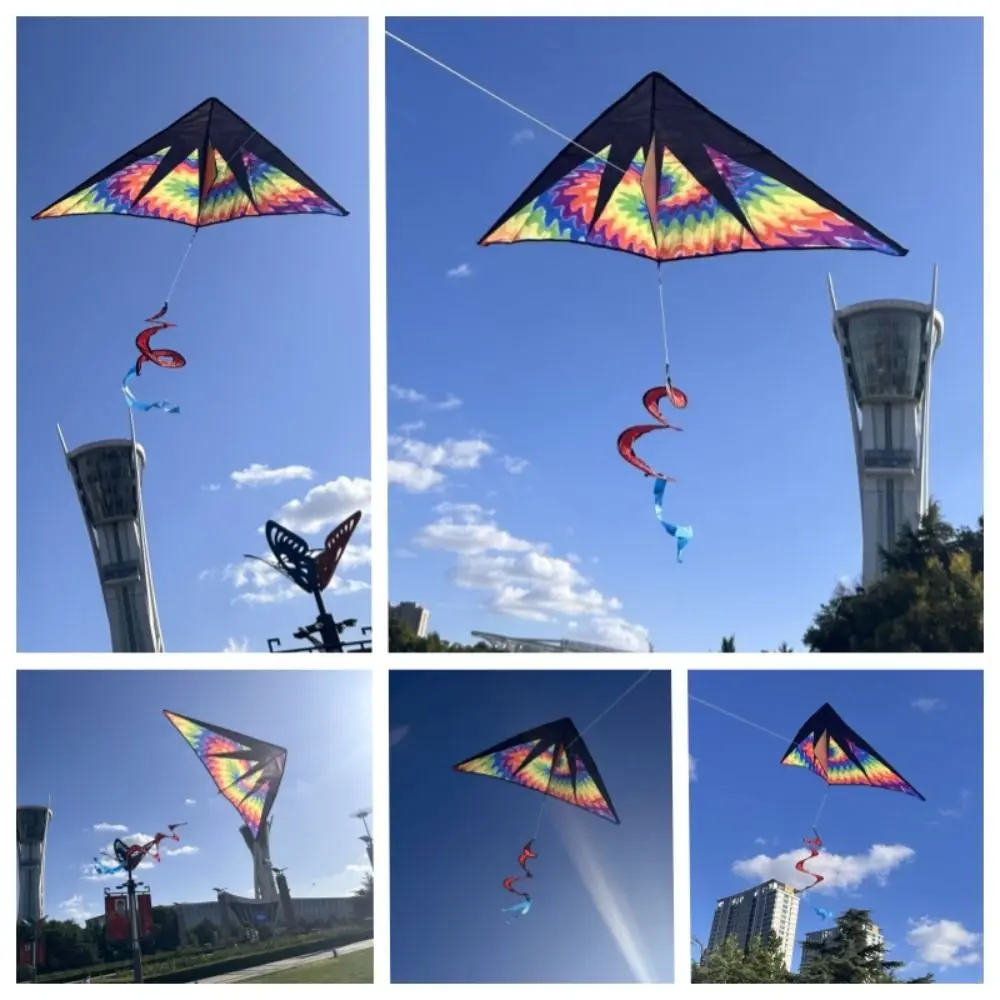 Easy To Fly Large Beach Delta Kites 1.22m Good Flying Children's Kite Spiral Tail with 100 Meter Kite String Outdoor Flying Toy