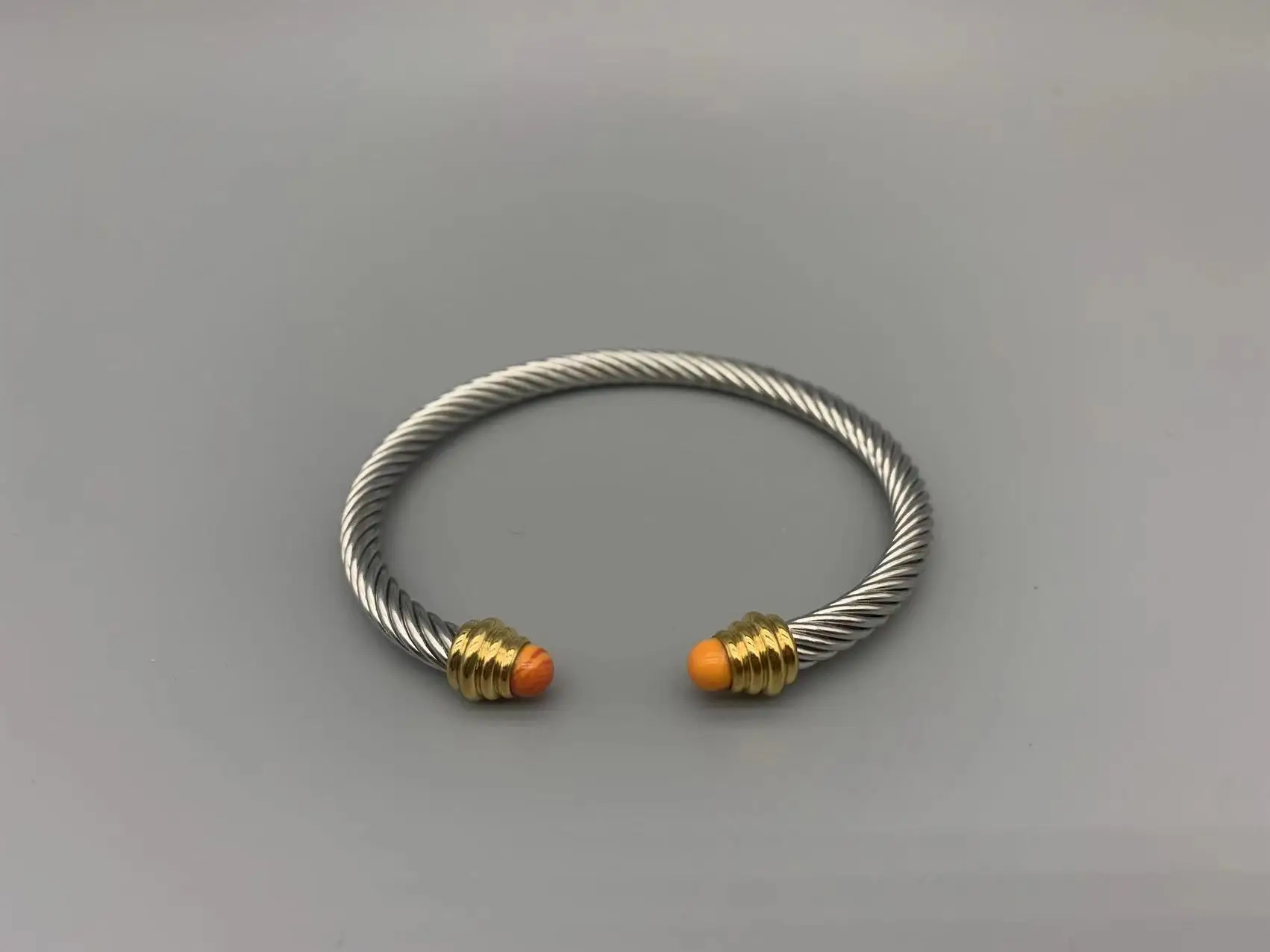 

Le Han Jewelry Silver Cable Bracelet In 18k Gold Plated With Orange Stone 4MM