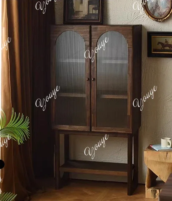 

J Solid Wood Dining Side Cabinet Retro Nordic Designer Restaurant Wall Display Bookcase Figure Display High Cabinet