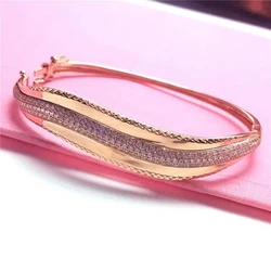 585 purple gold plated 14K rose gold wide version wavy crystals bracelet for women exaggerated charm exquisite jewelry