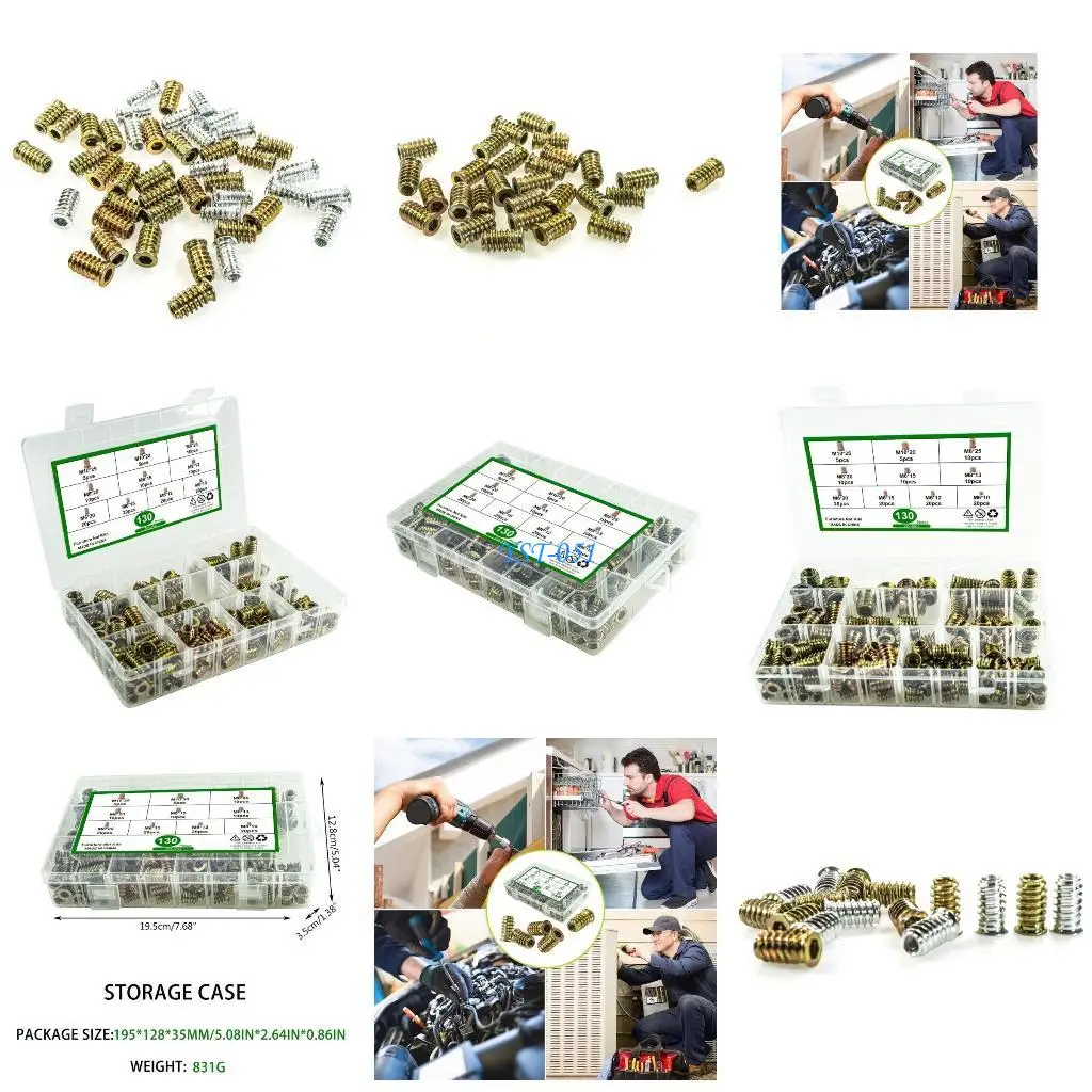 

E15A Pack of 130 Coated Nut Set Multifunction Threaded Inserts for Secure Joint
