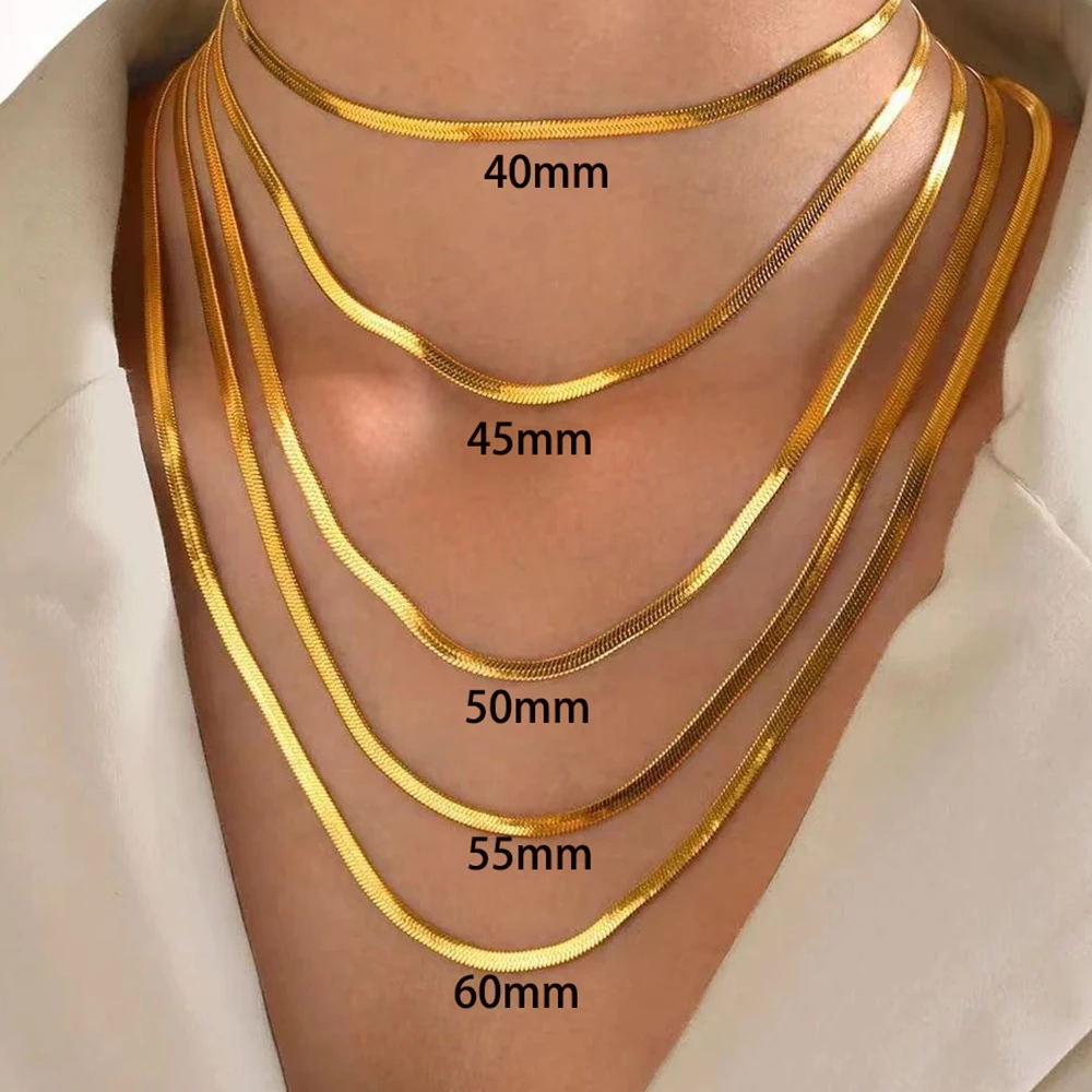 Hot Fashion Unisex Snake Chain Women Necklace Choker Stainless Steel Herringbone Gold Color Chain Necklace For Women Jewelry