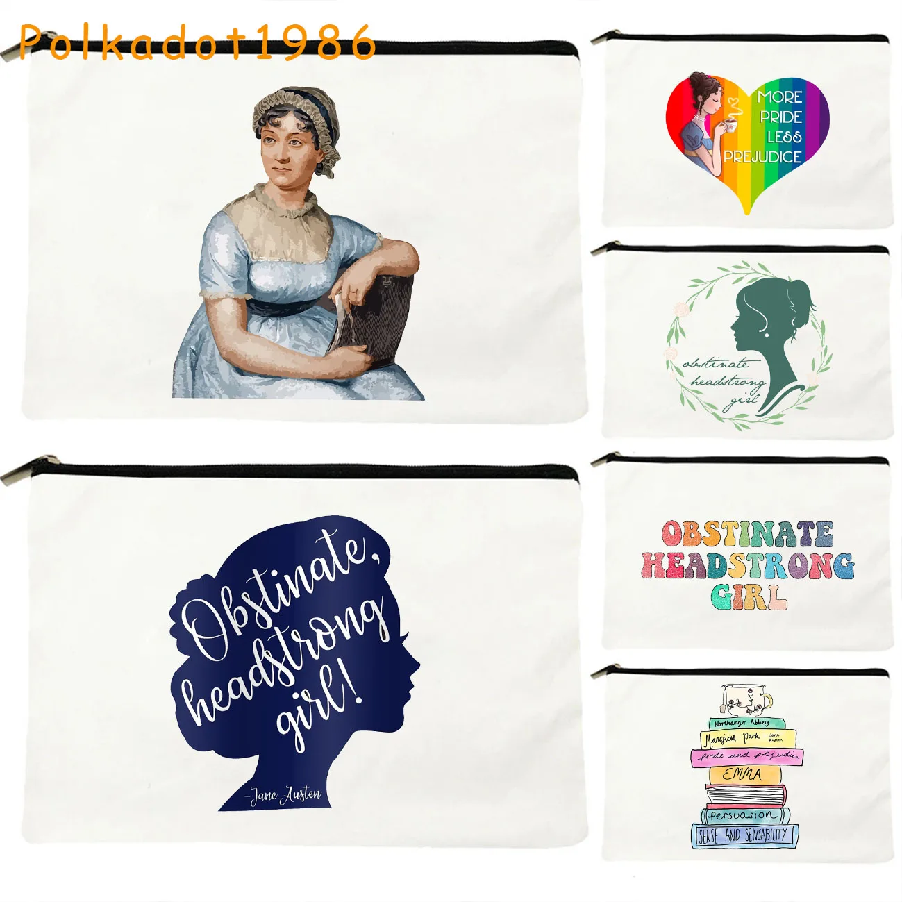 

Pride and Prejudice Novel Obstinate Headstrong Girl Jane Austen Books Gifts Canvas Cosmetic Makeup Bags Pencil Case Zipper Pouch