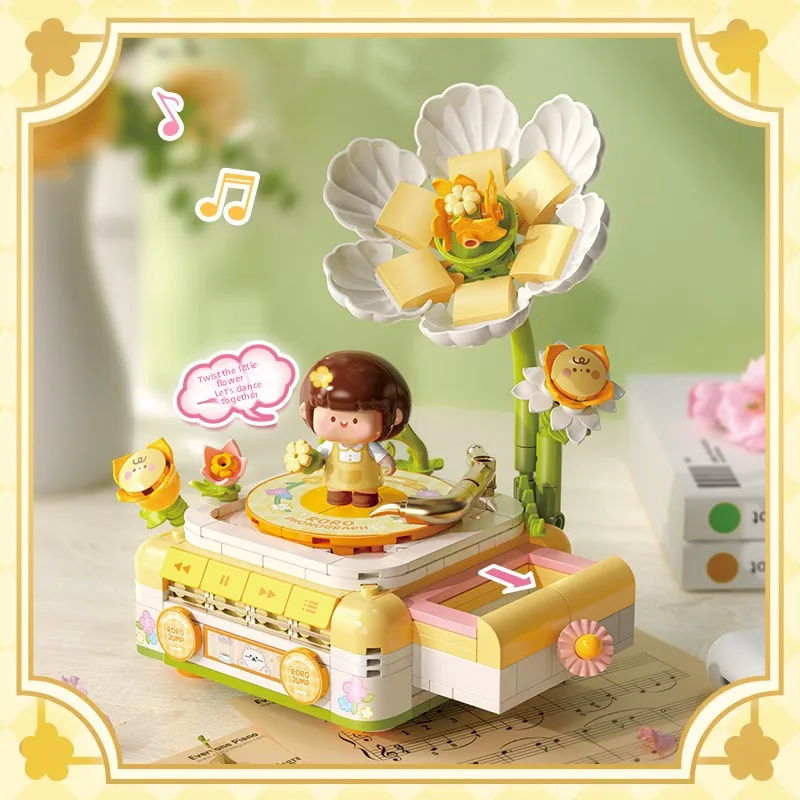 

Fermi Box Meat Sauce Record Player Healing Series Trendy Plaything Assembly Toy Girls Birthday Gift Plastic Building Blos