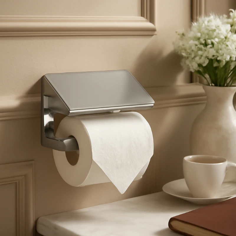 

‌304 Stainless Steel Toilet Paper Holder with Lid - Wall Mount Shelf, Paper Towel Rack, Bathroom Organizer for Home