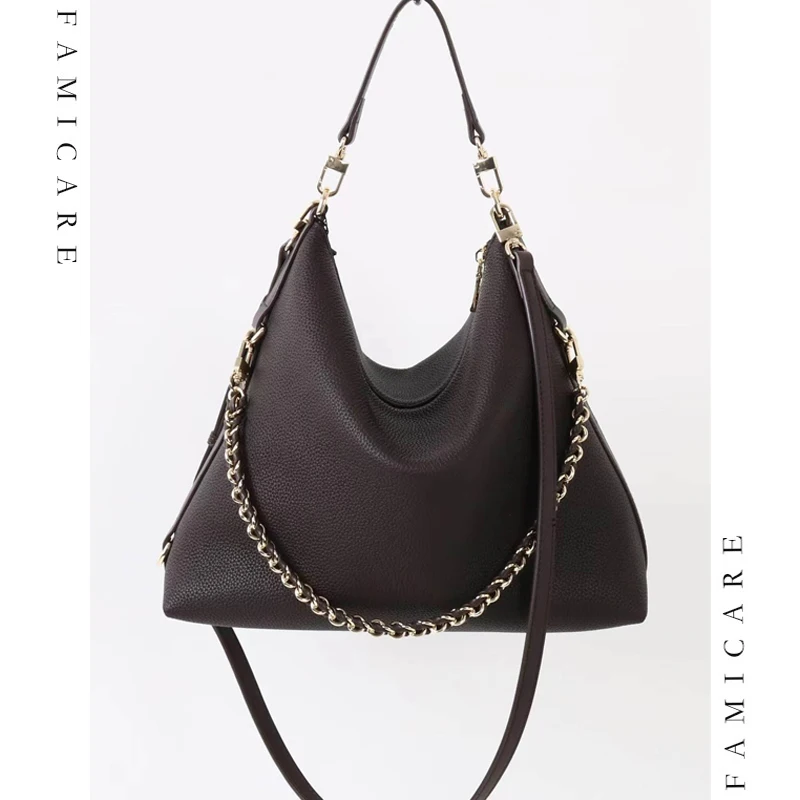 Lady Genuine Leather Shoulder Bag with Adjustable Crossbody Strap Women Fashion Handbag with Chain Casual Tote Bags for Female