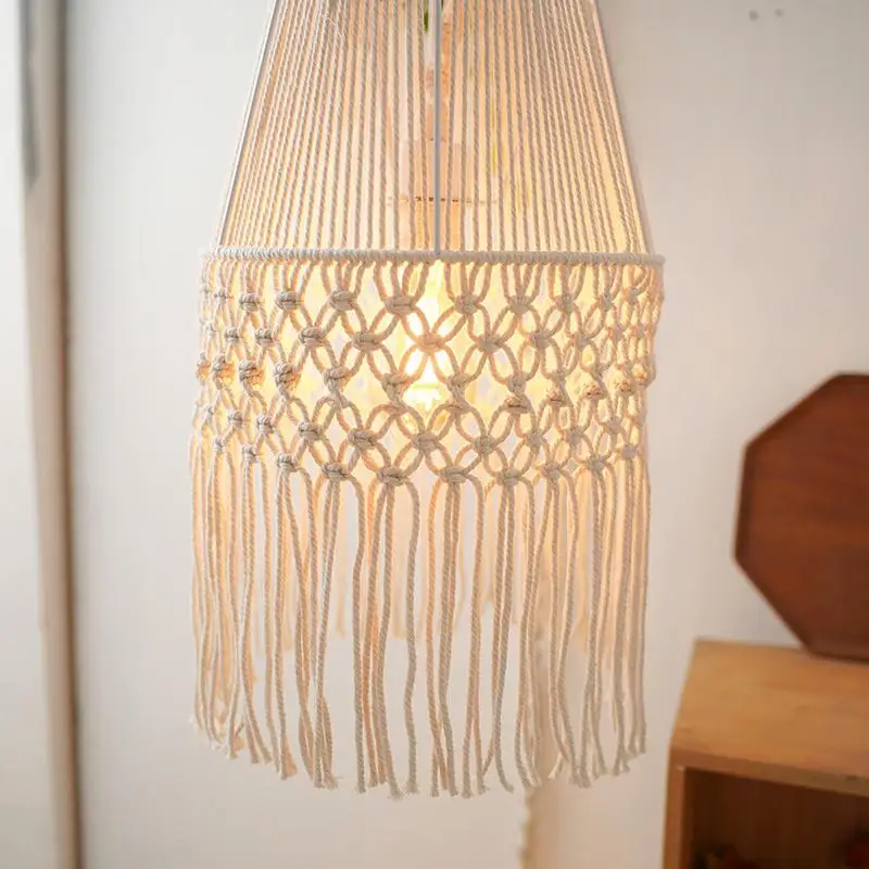 Boho Lamp Shade Minimalist Handwoven Light Bulb Shade Cotton Rope Living Room Bedroom Decorative Lampshade Tapestry Decor