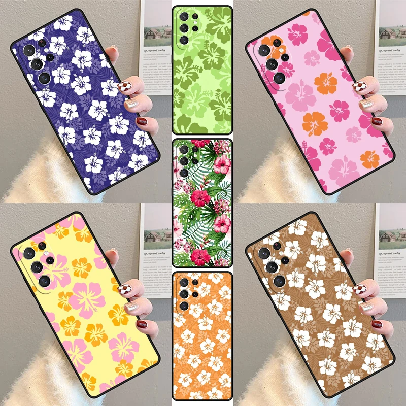 Hibiscus Flowers Floral Hybrid Phone Case For Samsung Galaxy S23 S21 S20 FE S24 S22 Ultra Note20 S10 S9 S8 Plus Silicone Cover