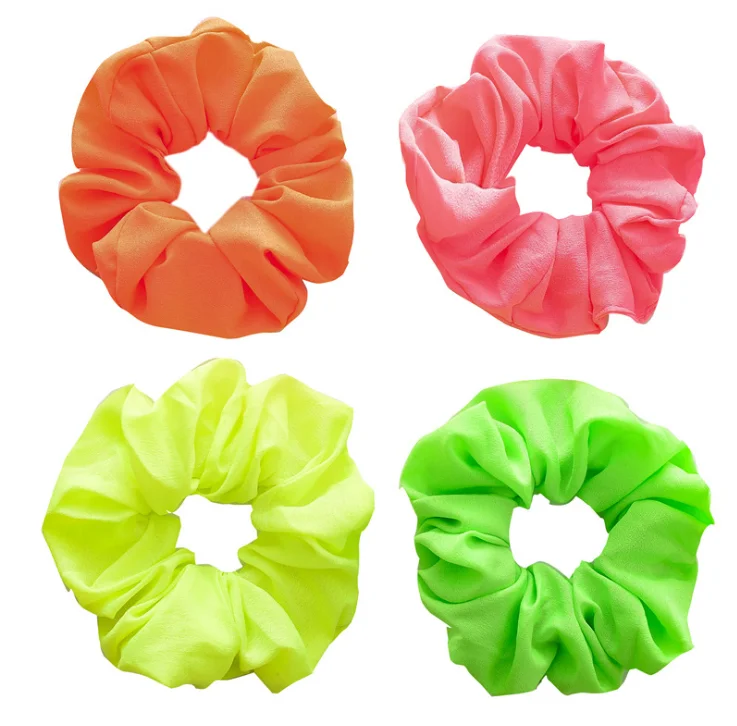 Hot Sale Chiffon Scrunchies Fluorescent Color Scrunchies Hair Ties Holder For Women Accessories