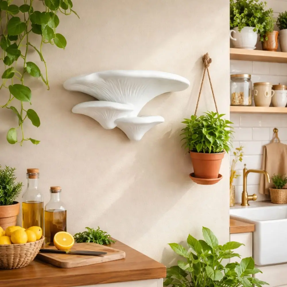Multi-functional 3D Printed Small Mushroom Stand Plastic Wall-Mounted Mushroom Shelf Space-Saving Mushroom Ornament Office Desk