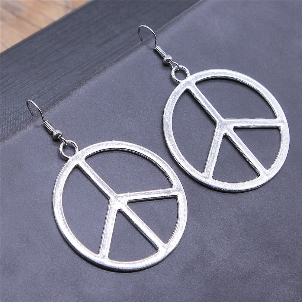 Women Vintage Drop Earrings Fashion Handmade Simple Design 2 Colors Peace Pendant Earrings