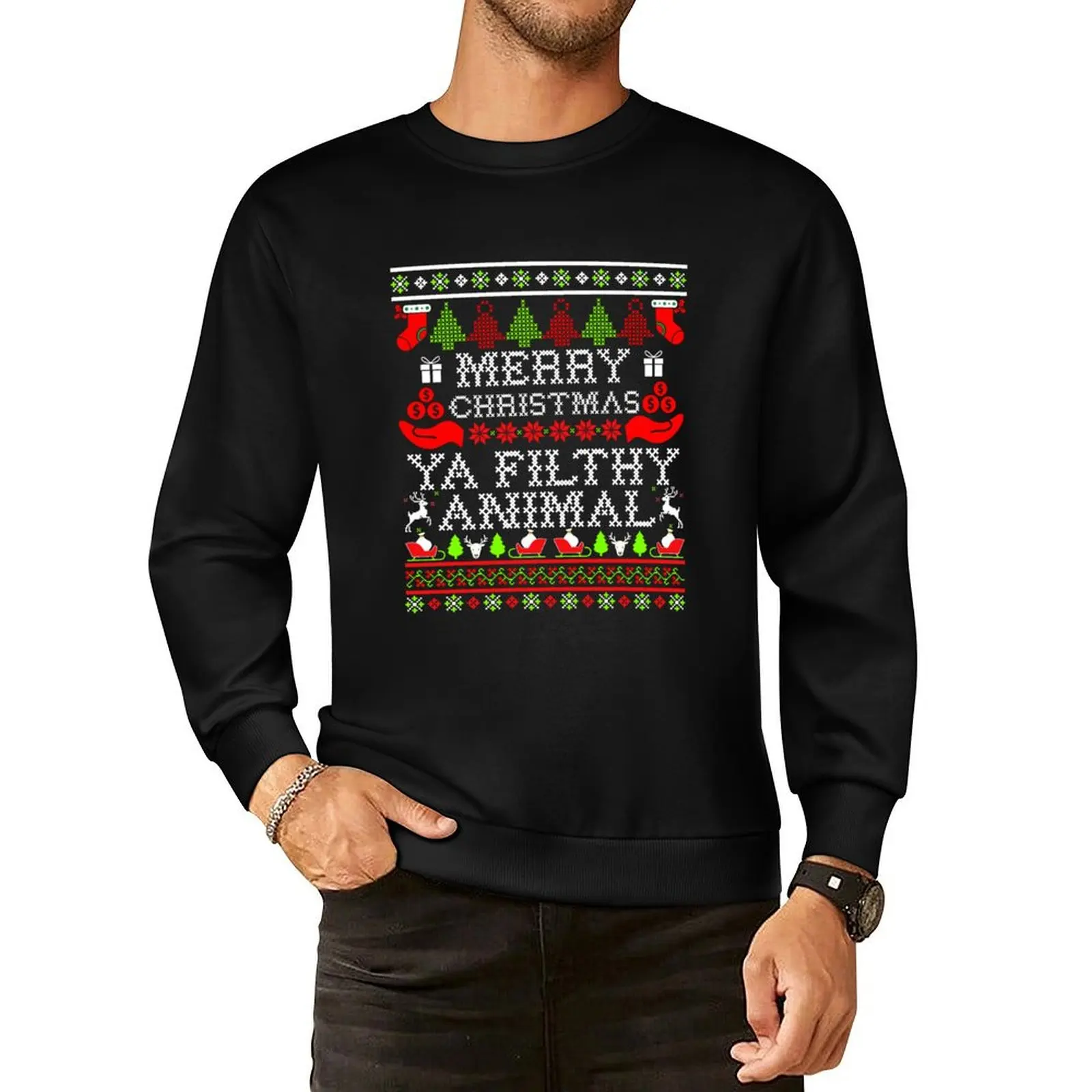 Christmas T-shirt - Merry Christmas Ya Filthy Animal Pullover Hoodie graphic t shirts men men's clothes winter man sweatshirt