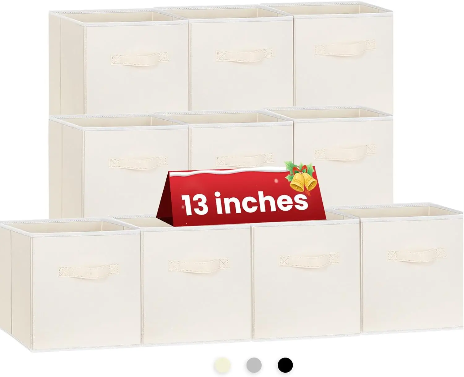 13 Inch Cube Storage Bins for Shelves Closet Nursery Bedroom - 10 Pack Collapsible Storage Baskets with Handles