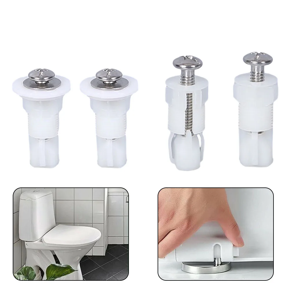 Perno de fijación de tapa de inodoro, accesorios de tuerca de tornillo de expansión de nailon de acero inoxidable, tornillo de bisagra de tapa blanca, fijación de orificio de inodoro, 2 uds.