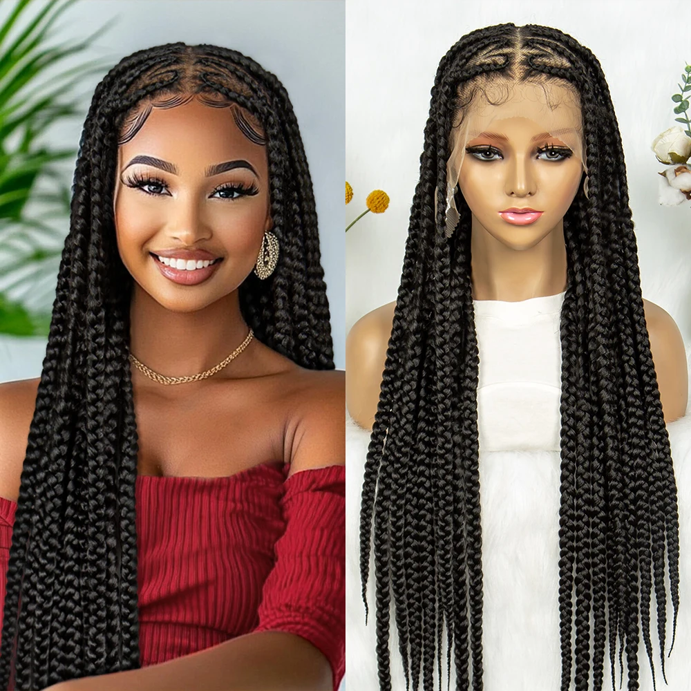 

Full Lace Cornrow Box Braided Wigs 30 inch Protective Stitched Cornrow Braids with Heart For Black Women