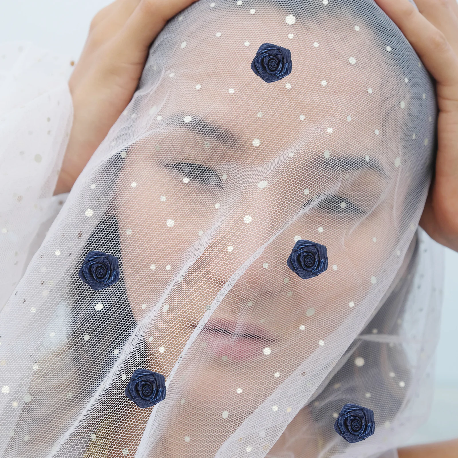 

100Pcs Ribbon Rose Flowers Polyester Artificial Garment Decorative Flowers DIY Clothing Accessories Embroidery Decors