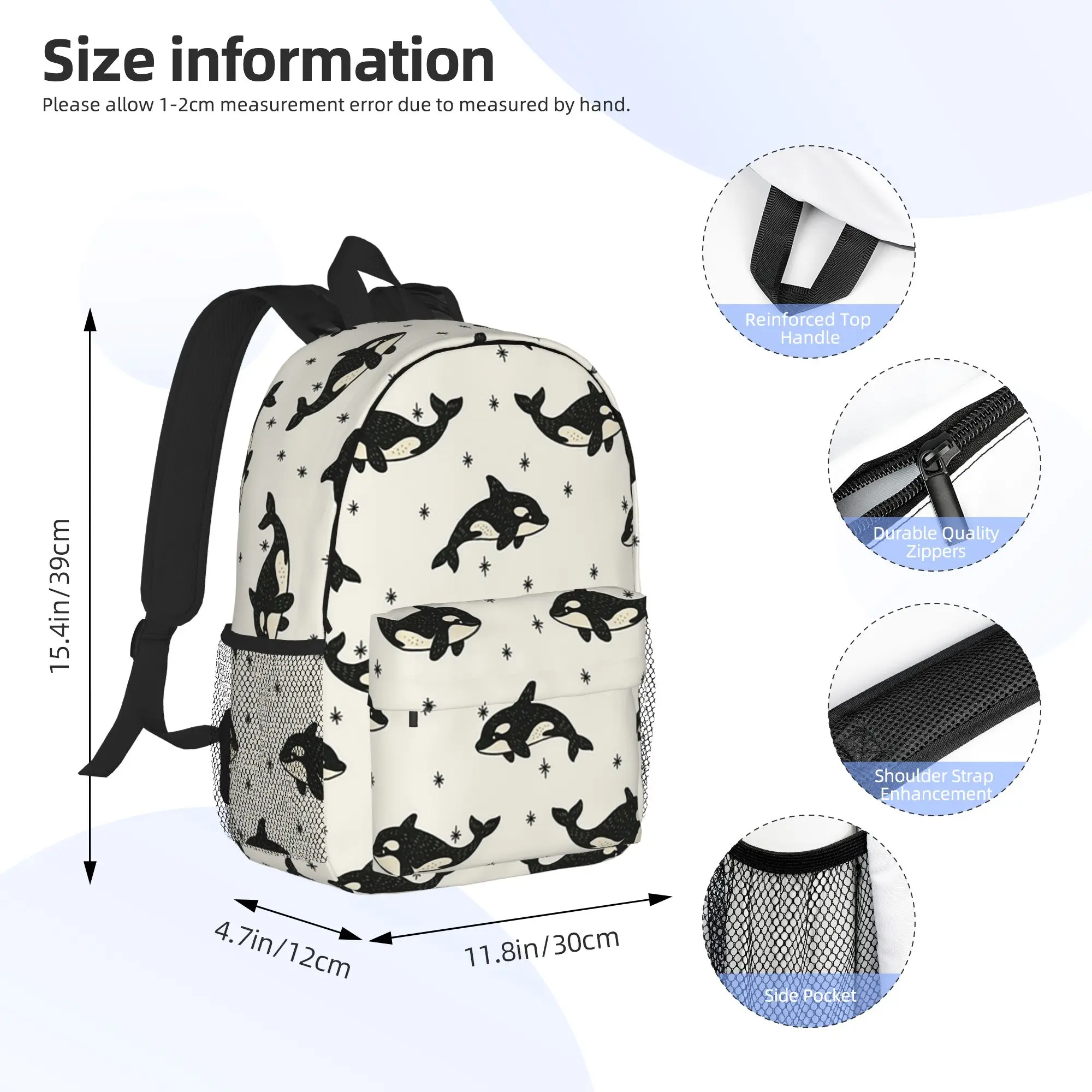 Killer Whale Orca Pattern Backpack Hot Sale Daypack Large Capacity Boys Girls BookBag Shoulder Bags for Men Women School Bag