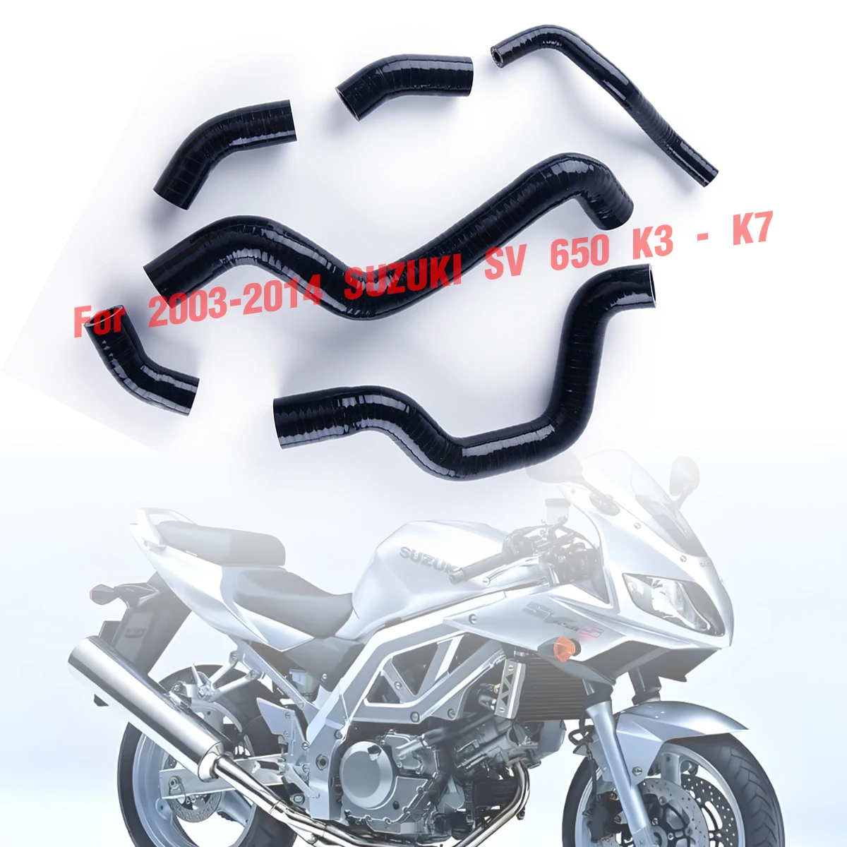 

6 Pcs Black For 2003-2014 Suzuki SV650 SV650S SV650A K3 K4 K5 K6 K7 Motorcycle Silicone Radiator Coolant Hose Kit