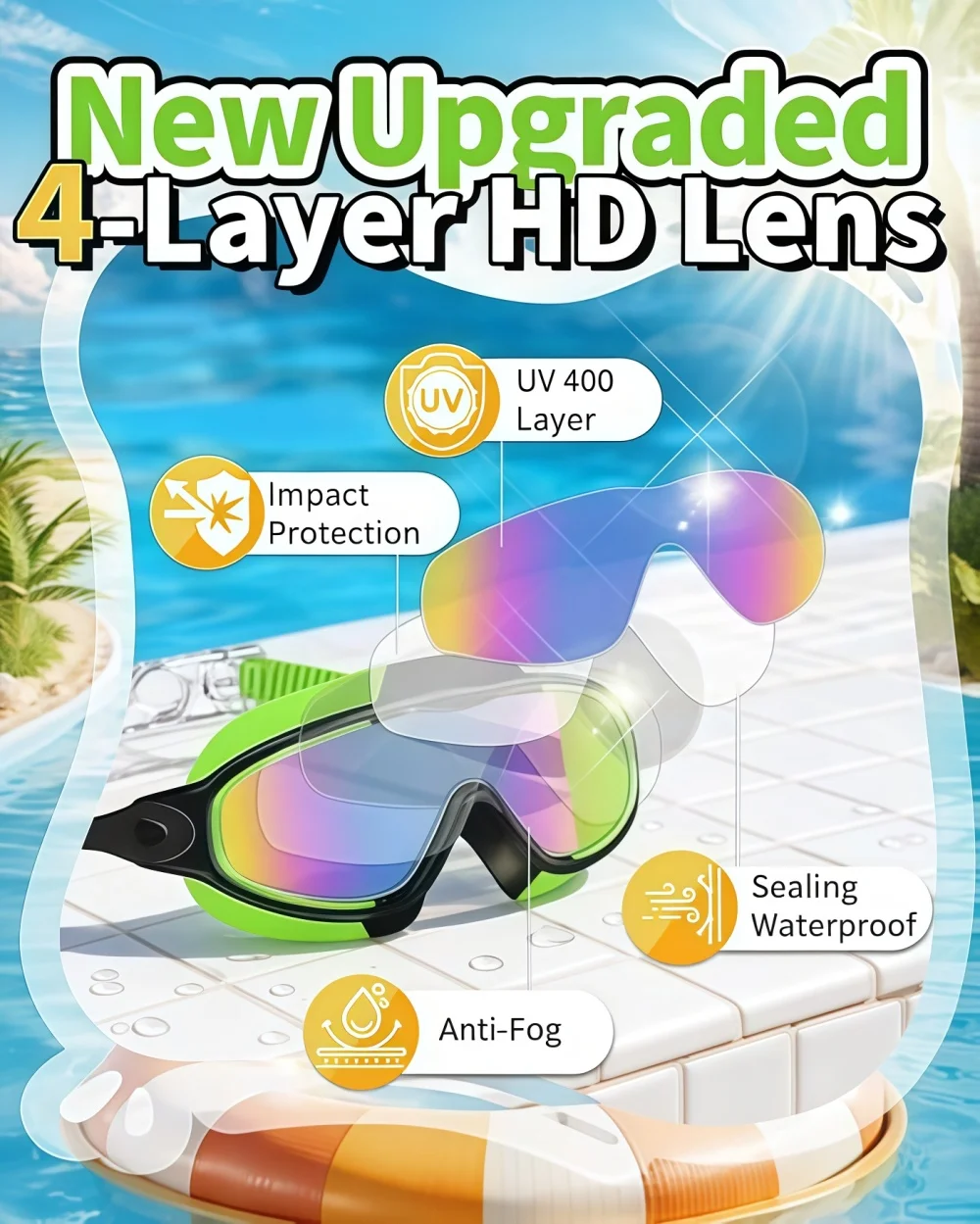 Kids Swim Goggles with Swim Cap, Anti Fog UV Protection Wide View Youth Swim Goggles for Boys Girls 6-14 view 3