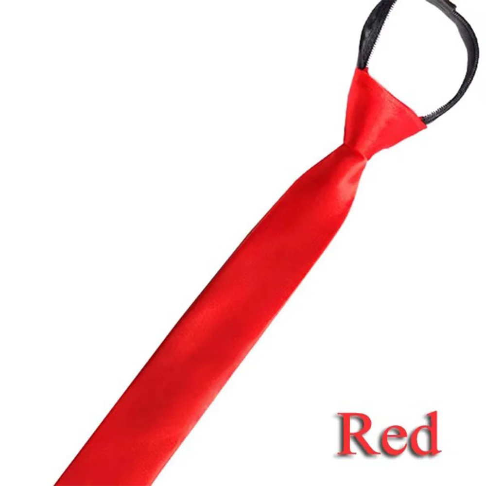HUISHI Pre-tied Zipper Tie Neck Mens Skinny Zipper Neckties Red Black Blue Solid Color Slim Narrow Entertainment Party