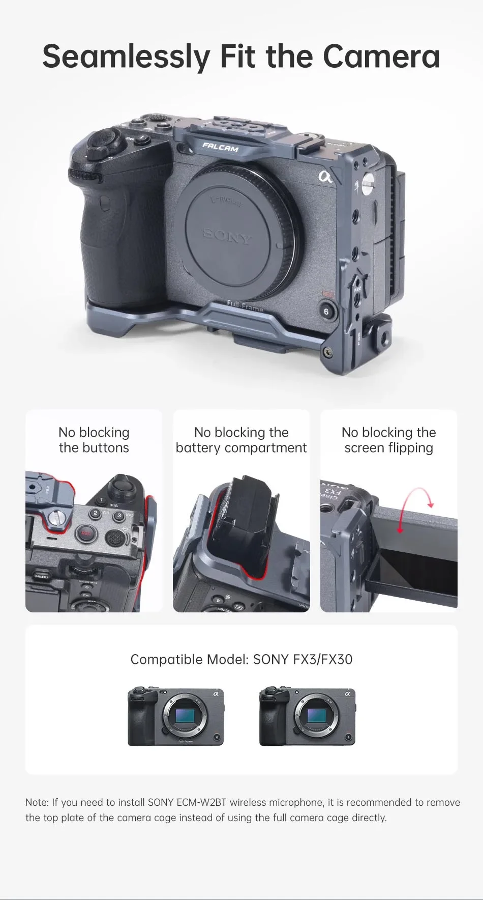 FALCAM F22&F38&F50 Quick Release Camera Cage Kit for Sony FX30 FX3 FX 30 Full Cage Protective Frame Camera Expansion TZC00B3A05