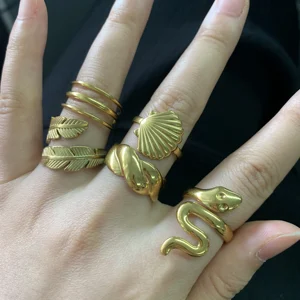 Goldene Farbkobra und Sonnenringe für Frauen, Edelstahl, Muschel, weiblicher und männlicher Ring, Luxusqualität Schmuck 8 Hauptverkaufsring Steel Cobra - №8