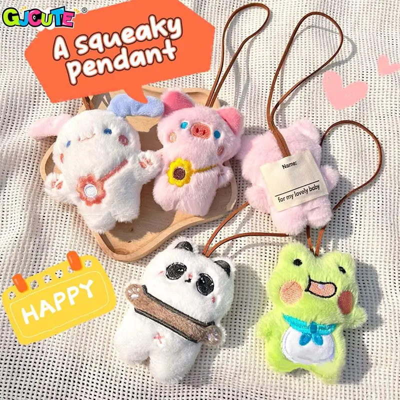 

1Pc Cartoon Squeak Doll Name Sticker Pendant Frog Pig Rabbit Panda Plush Toy Anti-lost Mark Luggage Tag Charm Keychain Bag Decor