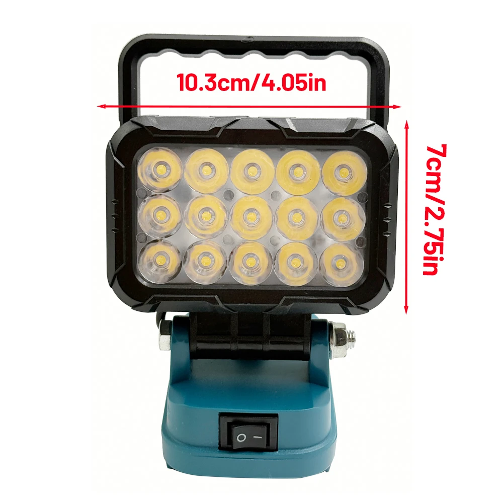 LED-Arbeitsleuchte, Scheinwerfer mit 2 USB-Ladeanschlüssen für Makita 18 V Li-Ionen-Akku, elektrische Taschenlampe für Camping im Freien