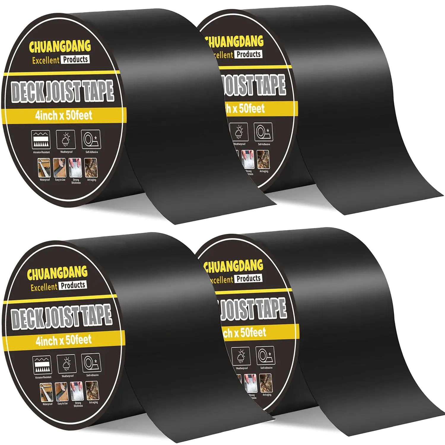 

Black Joist Tape for Decking,0.7mmx4inx50ft,4-Pack,Anti-Corrosion,Weather-Resi nt Butyl,Flashing Tape for Deck,Joist,Ro