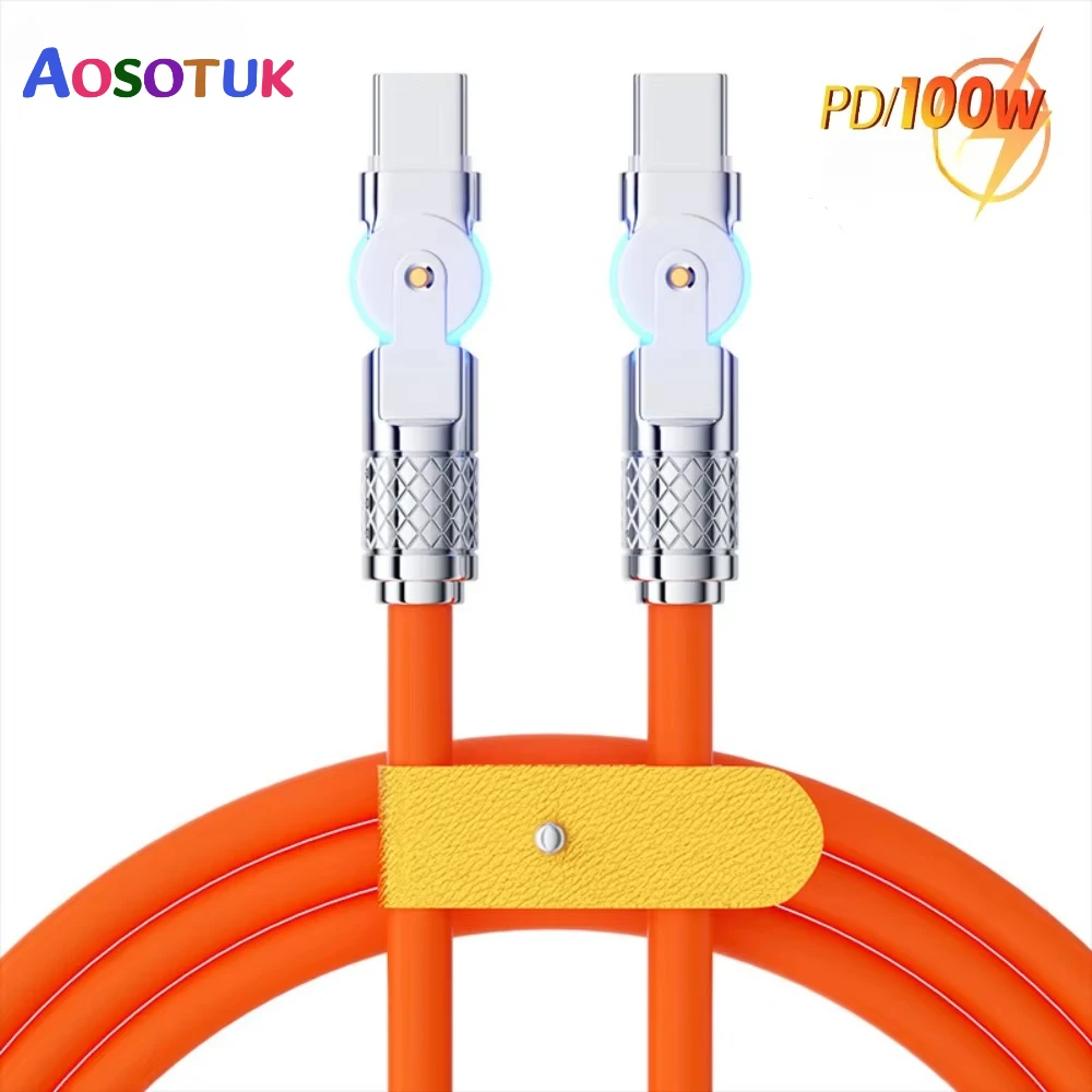 

Кабель PD USB C To Type C, колено, вращение на 180 градусов, сверхбыстрая зарядка для Samsung S24 S23 S22 Ultra Huawei, ноутбук, синхронизация данных