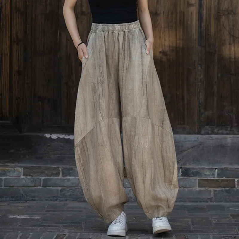 

High Quality Cotton Linen Harem Pants Women New 2024 Autumn Vintage Style Loose Comfortable Female Basics Casual Trousers M350