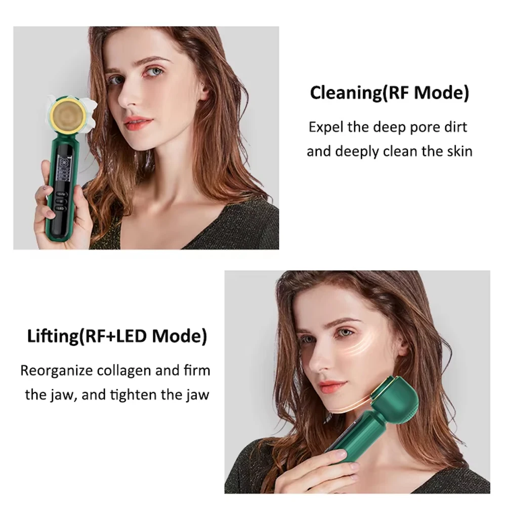 Dispositivo facciale a microcorrente EMS Massaggiatore facciale antietà RF Dispositivo per il lifting del viso Terapia della luce a LED Martello di ghiaccio Ringiovanimento della pelle