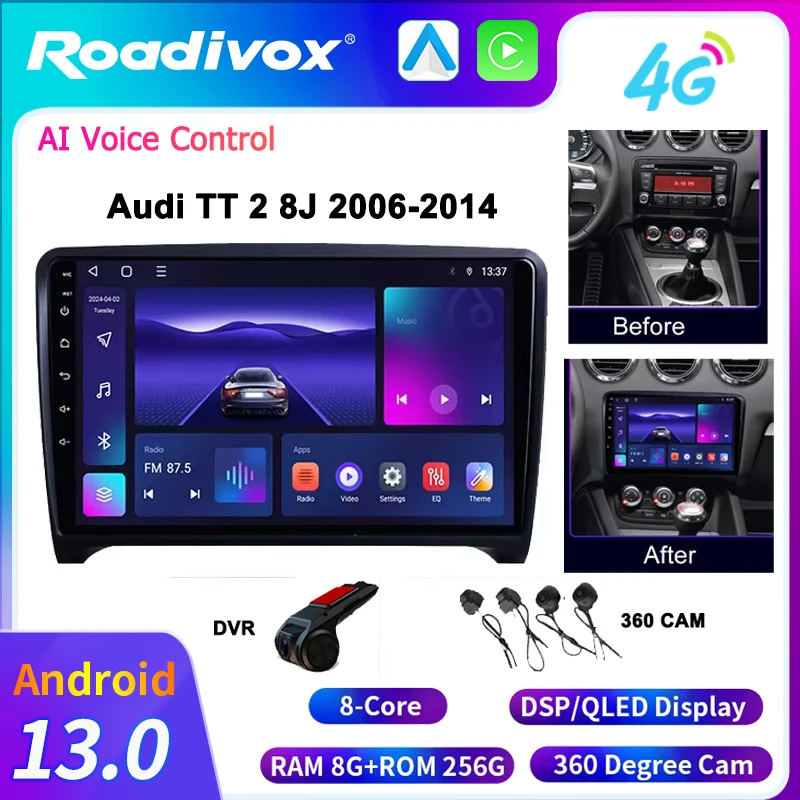 

WIFI 4G Multimedia Player Android 13 Car Radio for Audi TT 2 8J 2006-2014 with GPS Navigation Stereo Screen Video Tape Recorder