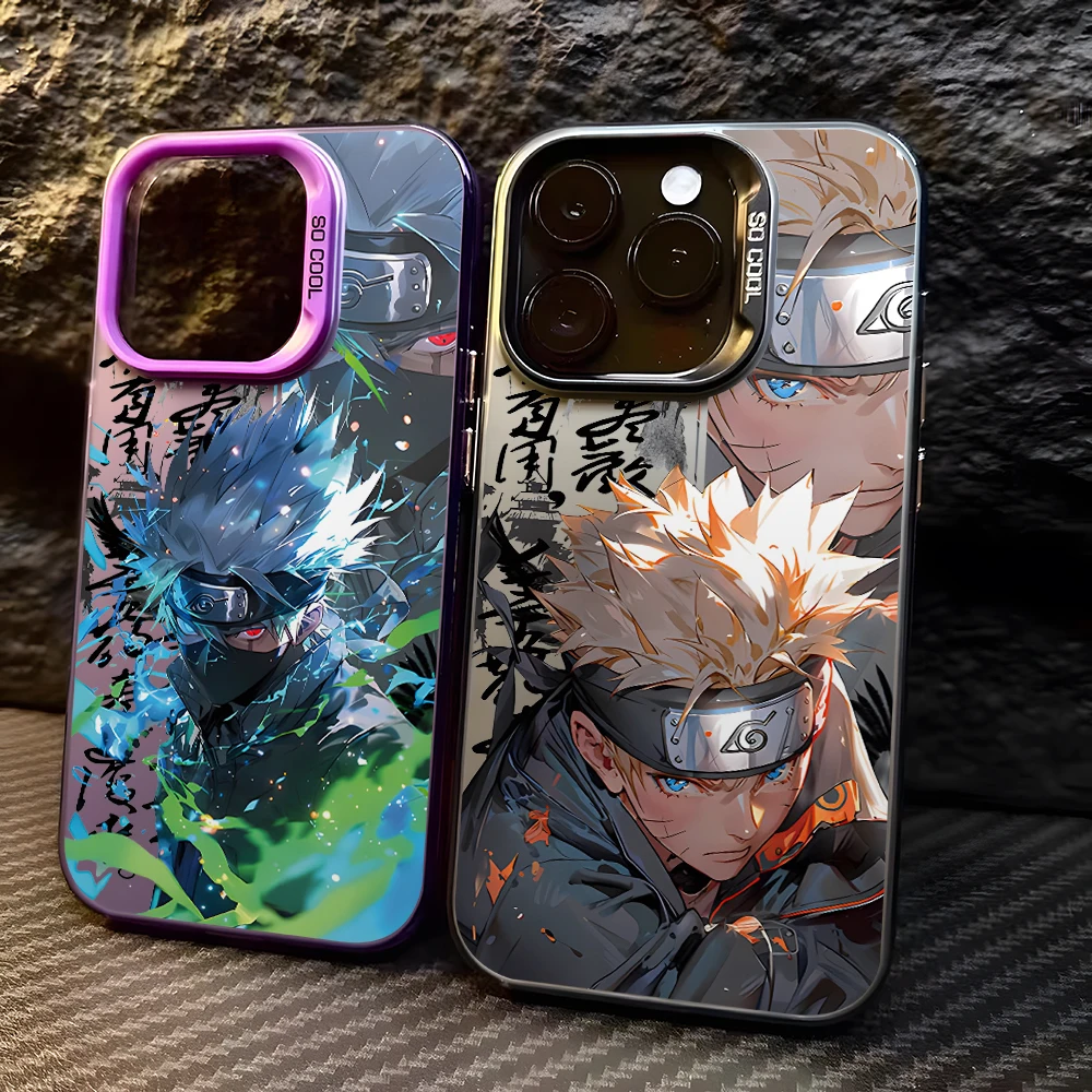 NARUTOS Cartoon Kakashis Handyhülle für iPhone 18 17 Air 16 16e 15 14 Plus 13 12 11 Pro Max X Xs XR Bunte Silberne Hartschale