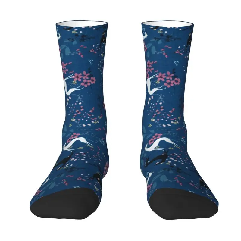 Fun Print Sighthound Greyhound Flower Love In Blue Socks for Women Men Stretchy Summer Autumn Winter Whippet Dog Crew Socks