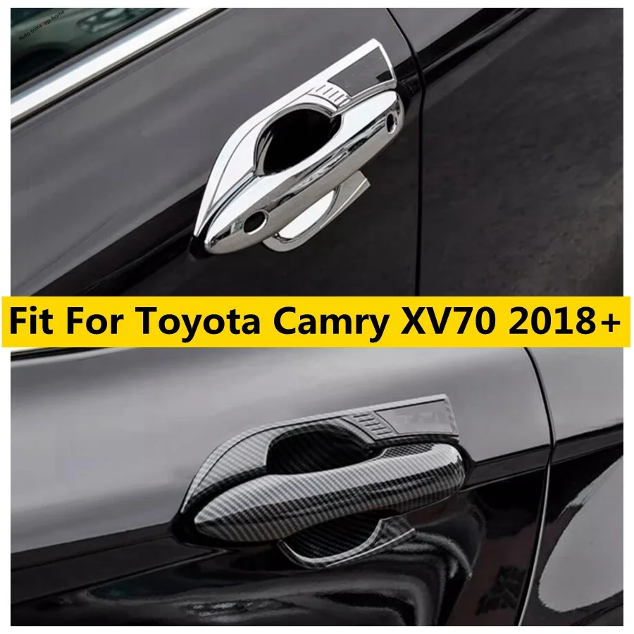 

ABS Chrome Carbon Fiber Outer Door Handle Clasing Bowl Covers Trim Fit For Toyota Camry XV70 2018 2019 2020 2021 Car Accessories