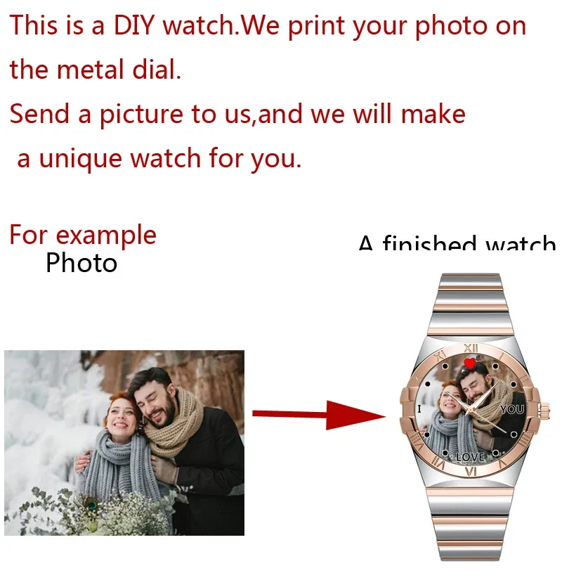 Relógio criativo feminino com foto personalizada, imprime suas próprias fotos no rosto do relógio, relógio de personalidade diy com imagem, presente para meninas