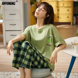 Dinosaur President Cartoon Sleepwear for Women Summer Soft Cotton pigiama da donna Set maniche corte pantaloni completi Casual Loungewear