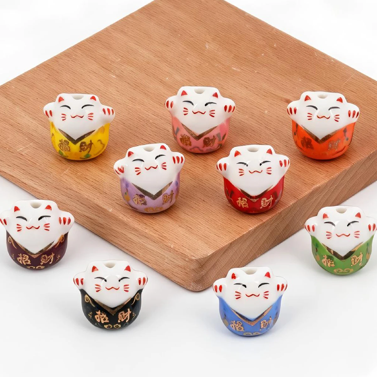 5/10pcs Random Color 18mm Waving Fortune Lucky Cat Ceramic Loose Beads DIY Bracelet Handmade Jewelry Making Supplies