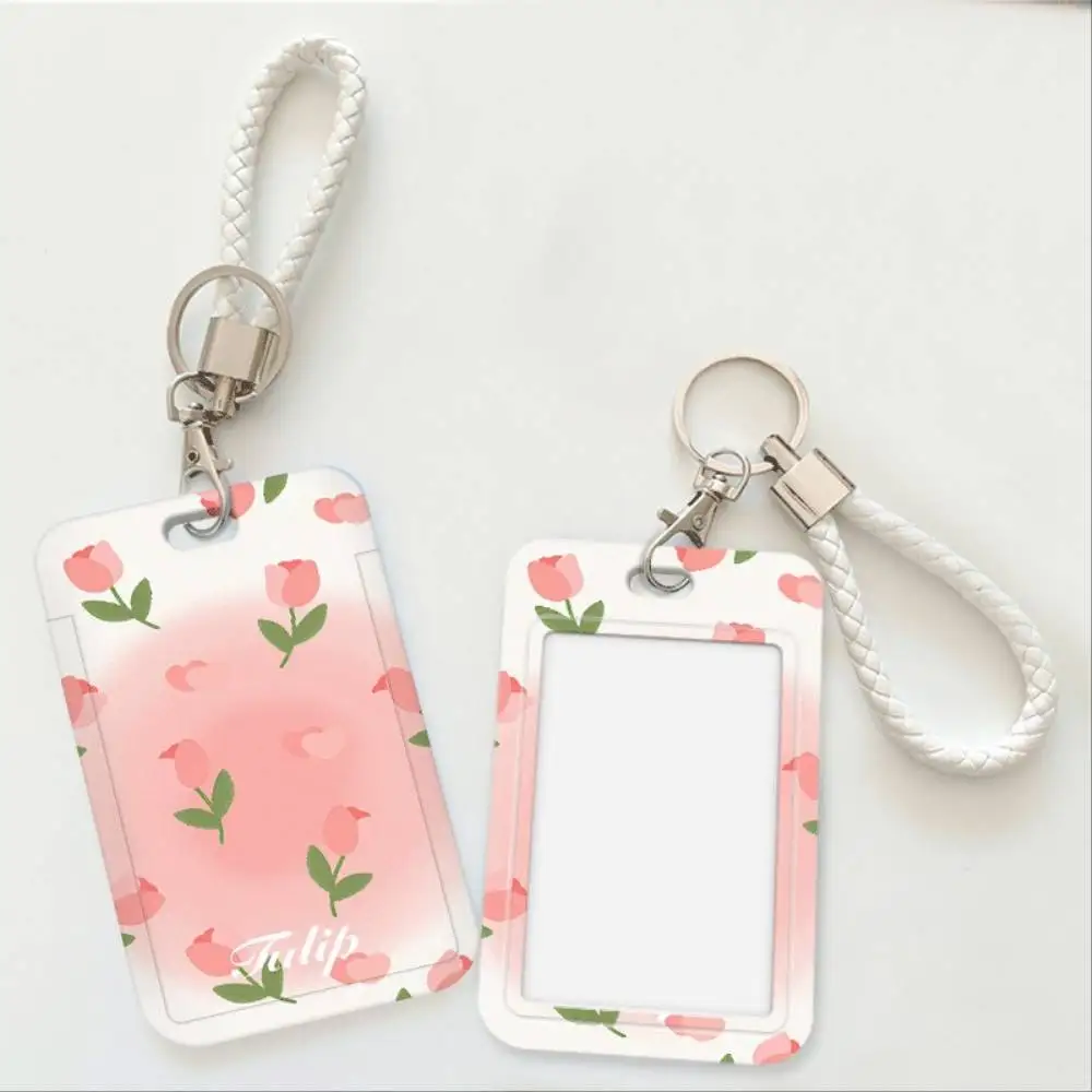 Pink Tulip ID Card Holder White Plastic Shell For Doctor Nurse Student Bus Bank Credit Card Holiday Gift