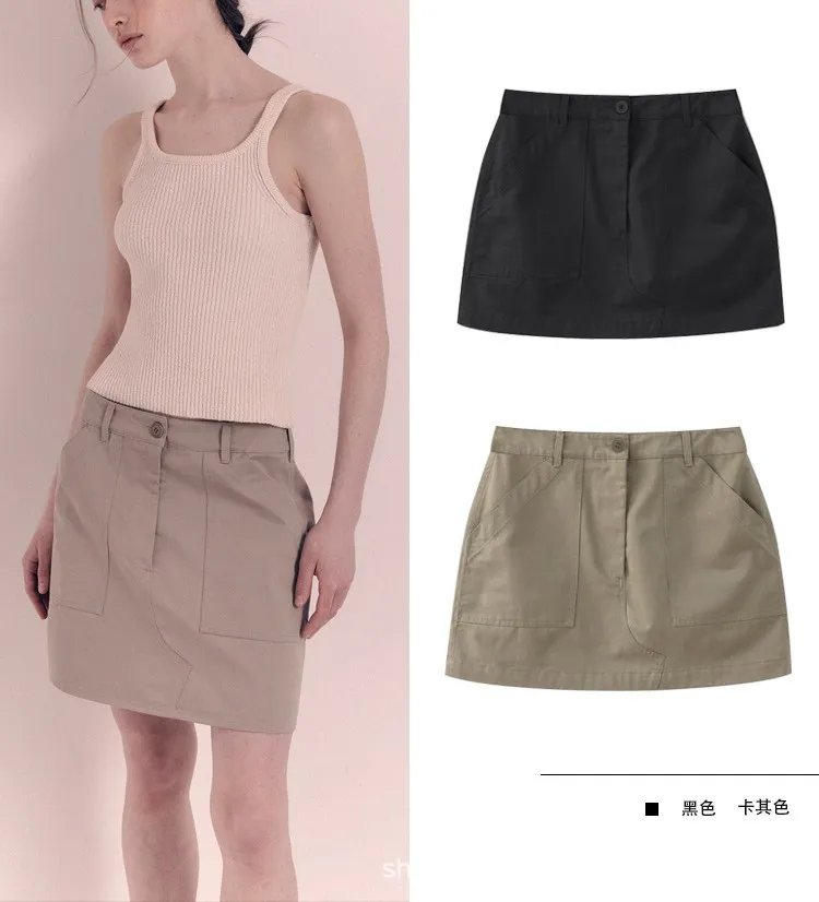 Slim Wrap Hip Half Mini Skirt for Women 2023 Summer New Korean Casual Short Jupes with Pockets