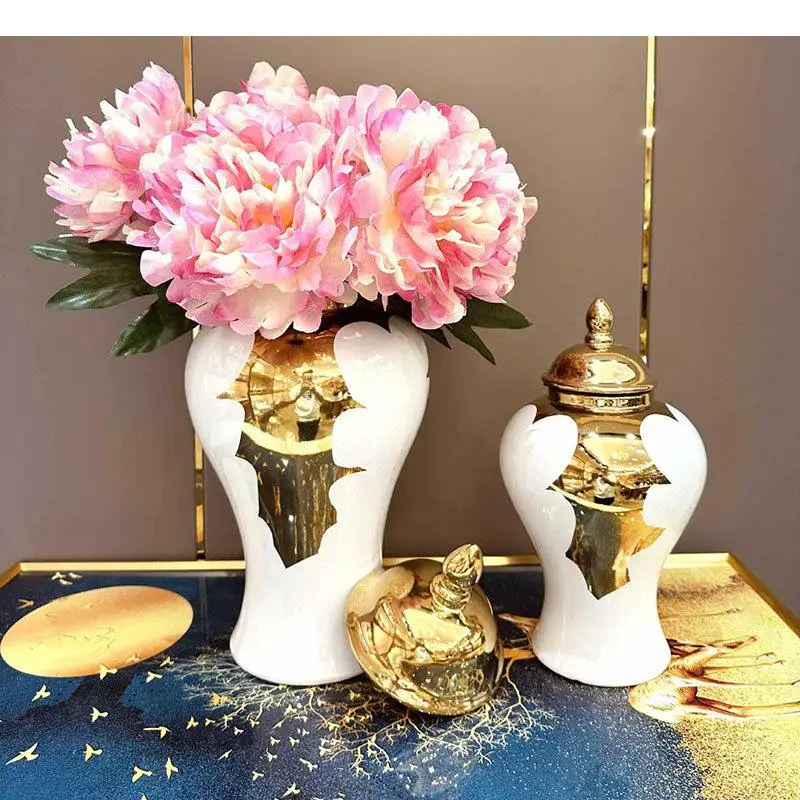 Simplicity Golden Ceramic Storage Jar Gold-plated General Ginger Desktop Jewelry Organizer Box Cosmetic Container