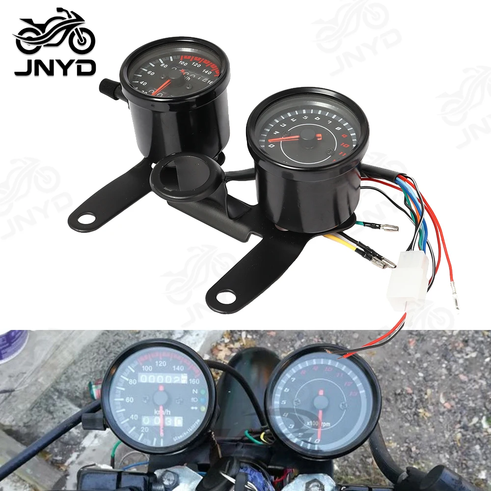JNYD 12V LED Backlight 2 IN 1 Motorcycle Speedometer Tachometer Dual Gauge Kit Fit for Universal Cafe Racer