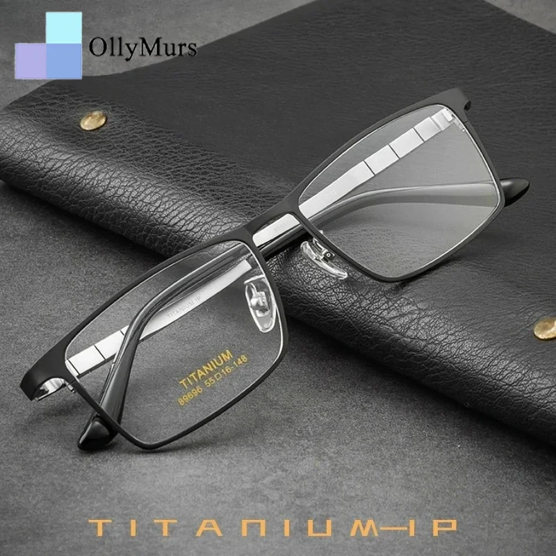 

OLLYMURS Роскошные деловые мужские очки из чистого титана, сверхлегкая простая квадратная оптическая оправа для очков 89696CN