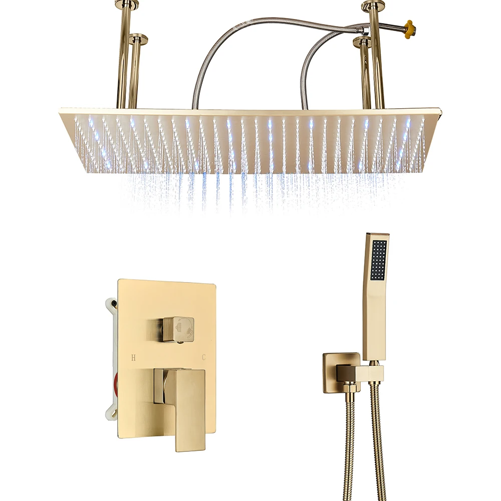Brushed Gold Shower Faucet Bathroom Shower Set 2-ways Bathroom Concealed Shower Mixer Tap Ceiling Mounted 40*80cm Oversize Head